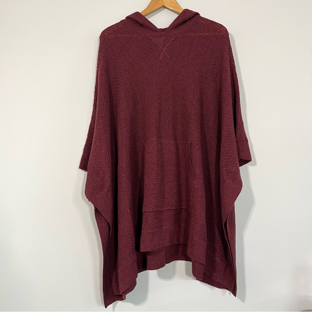 Garnet Hill Maroon Hooded Wool/Linen Poncho Boho Large/Extra Large